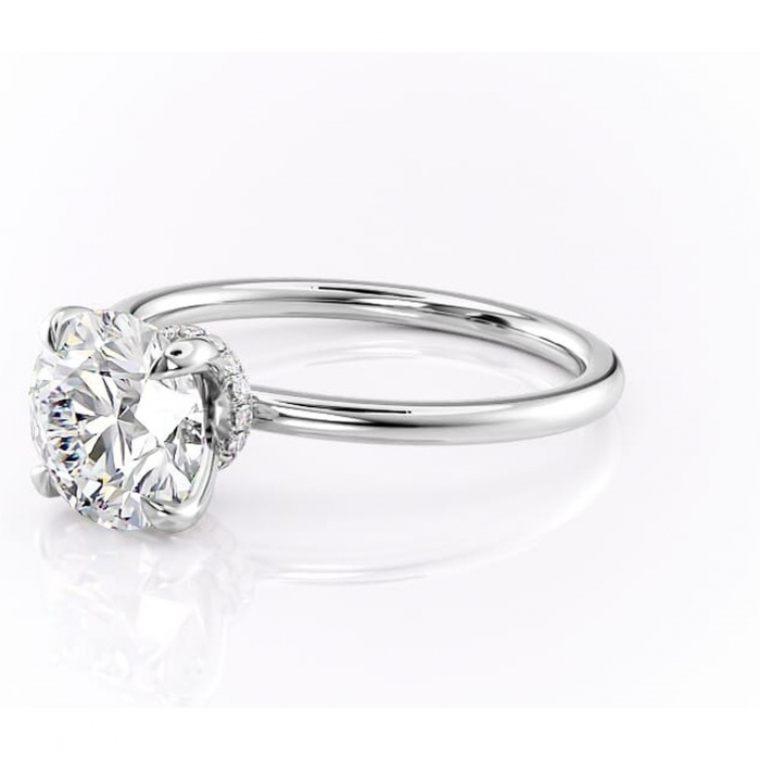 Inel de logodnă Ophelia din aur Alb 14kt cu moissanite tăietură rotundă – Solitar rafinată pentru profil înalt | Personalizează și configurează gratuit online [7]