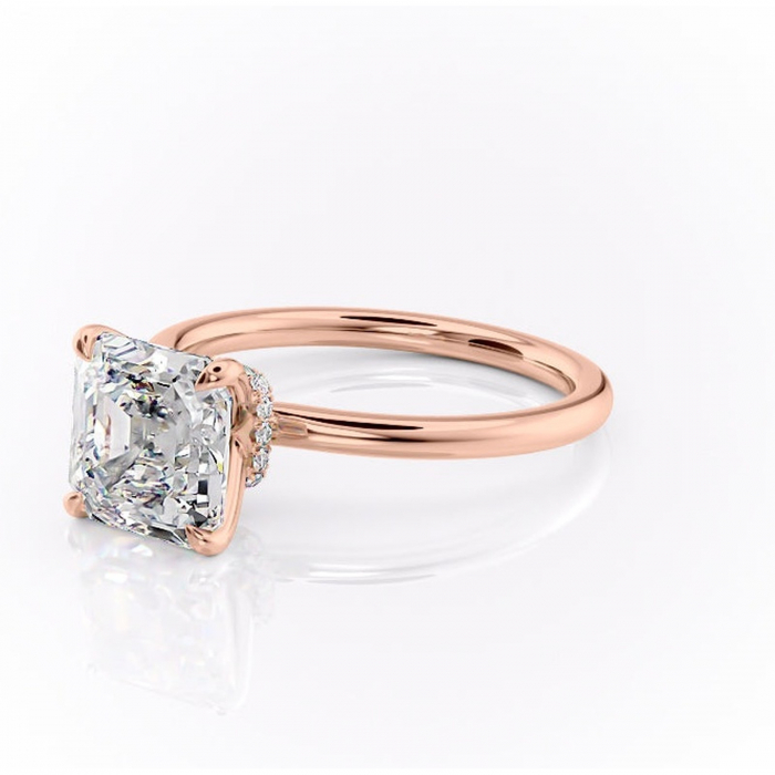 Inel de logodnă Ophelia din aur Rose 14kt cu moissanite tăietură asscher – Solitar rafinată pentru profil înalt | Personalizează și configurează gratuit online [7]