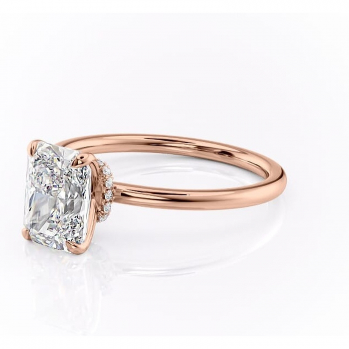 Inel de logodnă Ophelia din aur Rose 18kt cu moissanite tăietură radiantă – Solitar rafinată pentru profil înalt | Personalizează și configurează gratuit online [7]