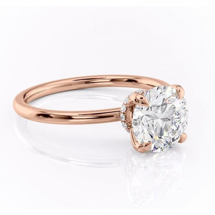 Inel de logodnă Ophelia din aur Rose 14kt cu moissanite tăietură rotundă – Solitar rafinată pentru profil înalt | Personalizează și configurează gratuit online [1]