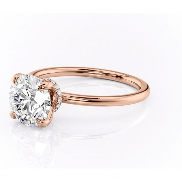 Inel de logodnă Ophelia din aur Rose 14kt cu moissanite tăietură rotundă – Solitar rafinată pentru profil înalt | Personalizează și configurează gratuit online [7]