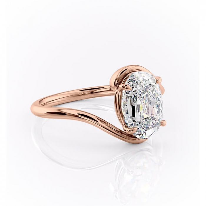 Inel de logodnă Orielle din aur Rose 14kt cu moissanite tăietură ovală – Solitar rafinată pentru profil mediu | Personalizează și configurează gratuit online [1]