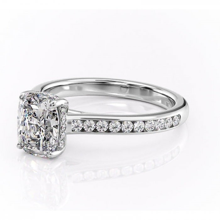 Inel de logodnă Perla din aur Alb 14kt cu moissanite tăietură asscher – Montură cu canal rafinată pentru profil înalt | Personalizează și configurează gratuit online [7]