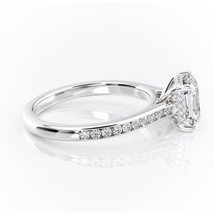 Inel de logodnă Perla din aur Alb 14kt cu moissanite tăietură asscher – Montură cu canal rafinată pentru profil înalt | Personalizează și configurează gratuit online [2]