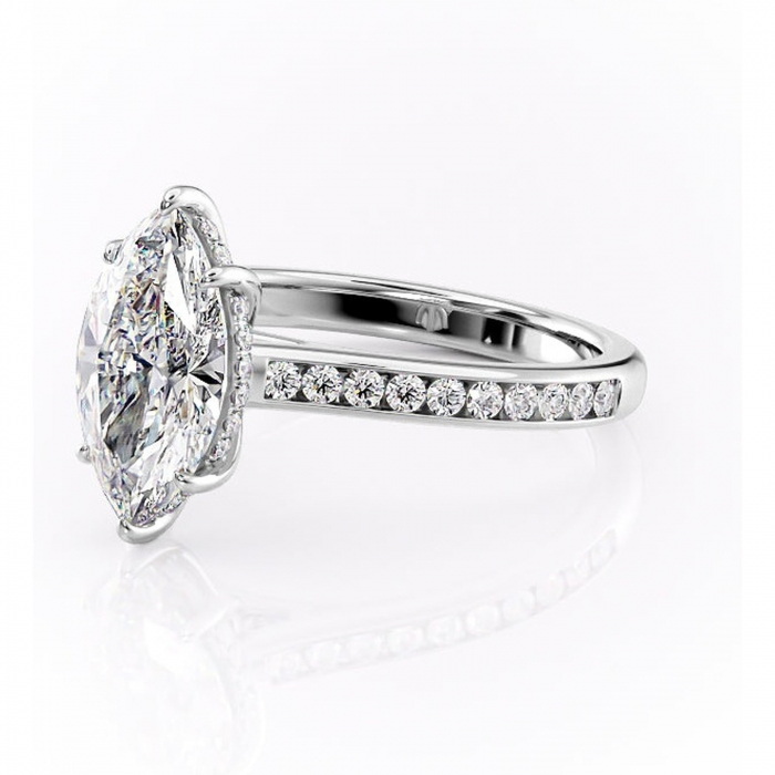 Inel de logodnă Perla din aur Alb 14kt cu moissanite tăietură marquise – Montură cu canal rafinată pentru profil înalt | Personalizează și configurează gratuit online [7]
