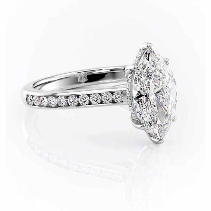 Inel de logodnă Perla din aur Alb 14kt cu moissanite tăietură marquise – Montură cu canal rafinată pentru profil înalt | Personalizează și configurează gratuit online [1]