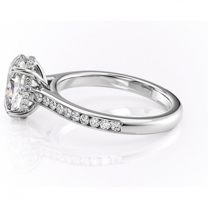 Inel de logodnă Perla din aur Alb 14kt cu moissanite tăietură ovală – Montură cu canal rafinată pentru profil înalt | Personalizează și configurează gratuit online [6]