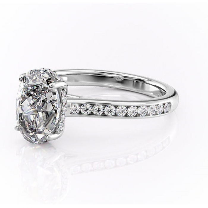 Inel de logodnă Perla din aur Alb 14kt cu moissanite tăietură ovală – Montură cu canal rafinată pentru profil înalt | Personalizează și configurează gratuit online [7]