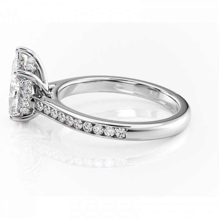 Inel de logodnă Perla din aur Alb 14kt cu moissanite tăietură pară – Montură cu canal rafinată pentru profil înalt | Personalizează și configurează gratuit online [6]