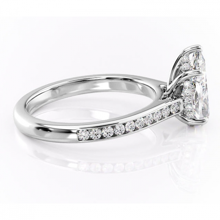 Inel de logodnă Perla din aur Alb 14kt cu moissanite tăietură pară – Montură cu canal rafinată pentru profil înalt | Personalizează și configurează gratuit online [2]