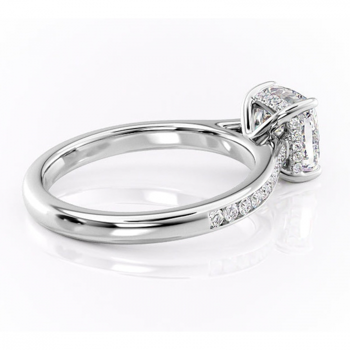 Inel de logodnă Perla din aur Alb 18kt cu moissanite tăietură pernă – Montură cu canal rafinată pentru profil înalt | Personalizează și configurează gratuit online [3]