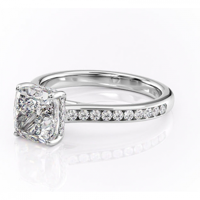 Inel de logodnă Perla din aur Alb 18kt cu moissanite tăietură pernă – Montură cu canal rafinată pentru profil înalt | Personalizează și configurează gratuit online [7]