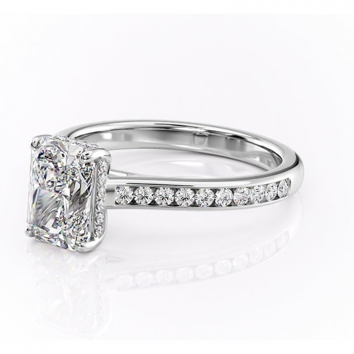 Inel de logodnă Perla din aur Alb 18kt cu moissanite tăietură radiantă – Montură cu canal rafinată pentru profil înalt | Personalizează și configurează gratuit online [7]