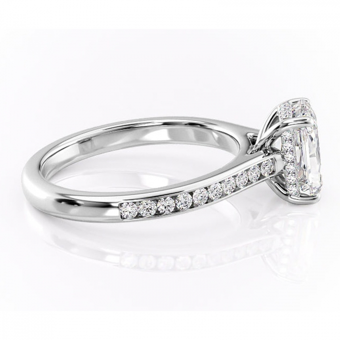 Inel de logodnă Perla din aur Alb 18kt cu moissanite tăietură radiantă – Montură cu canal rafinată pentru profil înalt | Personalizează și configurează gratuit online [2]