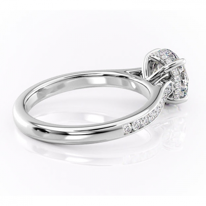 Inel de logodnă Perla din aur Alb 14kt cu moissanite tăietură rotundă – Montură cu canal rafinată pentru profil înalt | Personalizează și configurează gratuit online [3]