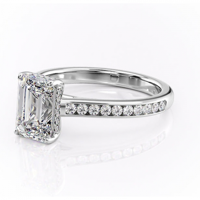 Inel de logodnă Perla din aur Alb 14kt cu moissanite tăietură smarald – Montură cu canal rafinată pentru profil înalt | Personalizează și configurează gratuit online [7]