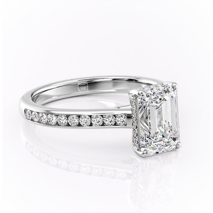 Inel de logodnă Perla din aur Alb 14kt cu moissanite tăietură smarald – Montură cu canal rafinată pentru profil înalt | Personalizează și configurează gratuit online [1]