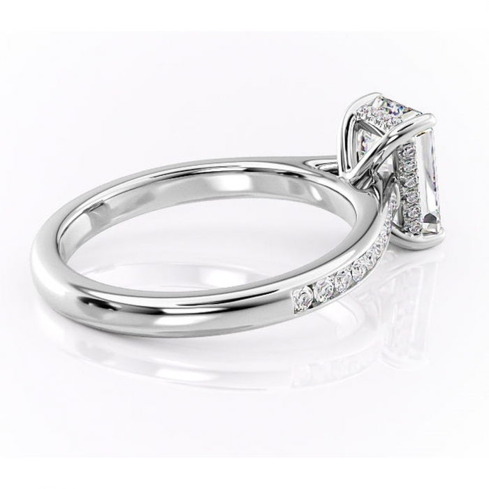 Inel de logodnă Perla din aur Alb 14kt cu moissanite tăietură smarald – Montură cu canal rafinată pentru profil înalt | Personalizează și configurează gratuit online [3]