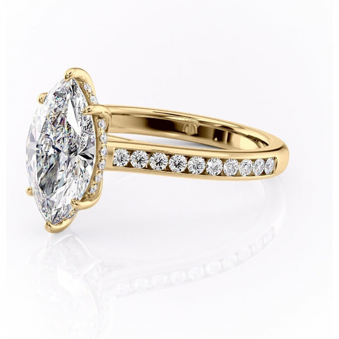 Inel de logodnă Perla din aur Galben 14kt cu moissanite tăietură marquise – Montură cu canal rafinată pentru profil înalt | Personalizează și configurează gratuit online [7]