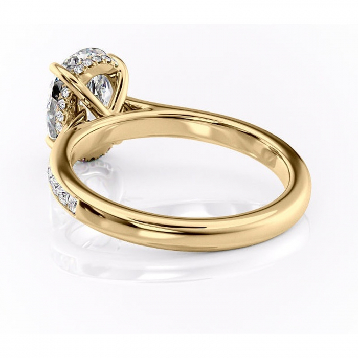 Inel de logodnă Perla din aur Galben 18kt cu moissanite tăietură ovală – Montură cu canal rafinată pentru profil înalt | Personalizează și configurează gratuit online [4]