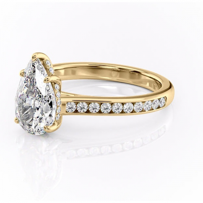 Inel de logodnă Perla din aur Galben 18kt cu moissanite tăietură pară – Montură cu canal rafinată pentru profil înalt | Personalizează și configurează gratuit online [7]