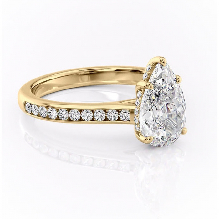 Inel de logodnă Perla din aur Galben 18kt cu moissanite tăietură pară – Montură cu canal rafinată pentru profil înalt | Personalizează și configurează gratuit online [1]