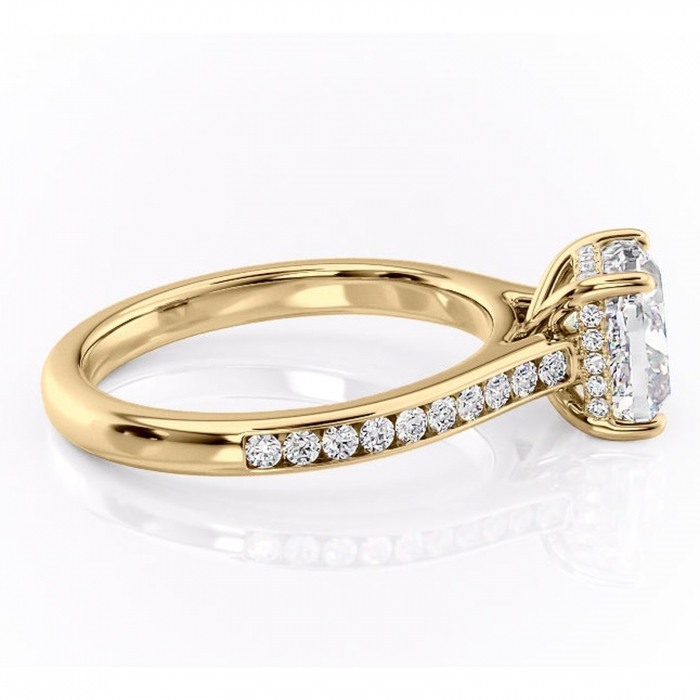 Inel de logodnă Perla din aur Galben 14kt cu moissanite tăietură pernă – Montură cu canal rafinată pentru profil înalt | Personalizează și configurează gratuit online [2]