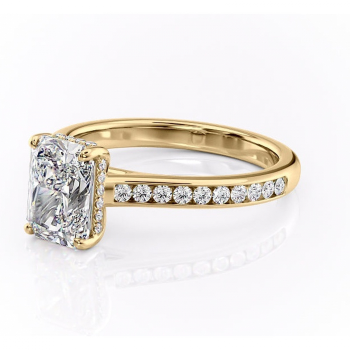 Inel de logodnă Perla din aur Galben 14kt cu moissanite tăietură radiantă – Montură cu canal rafinată pentru profil înalt | Personalizează și configurează gratuit online [7]