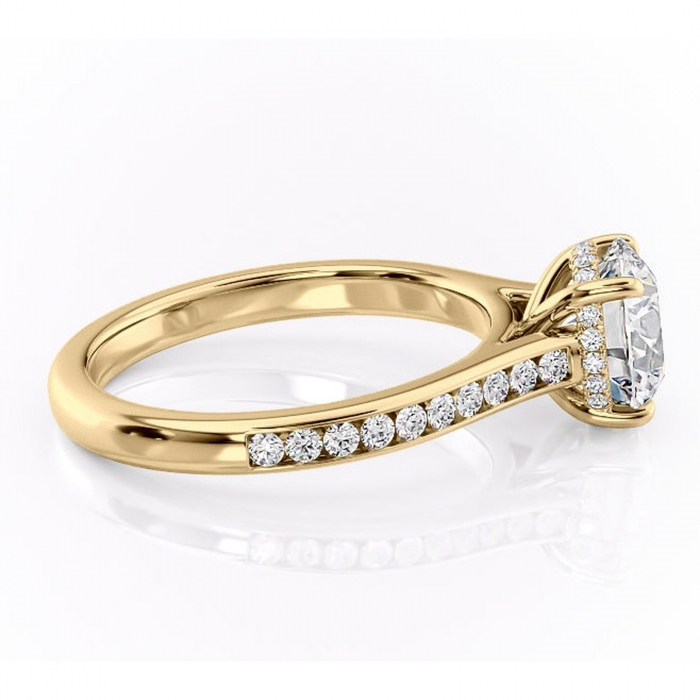 Inel de logodnă Perla din aur Galben 14kt cu moissanite tăietură rotundă – Montură cu canal rafinată pentru profil înalt | Personalizează și configurează gratuit online [2]
