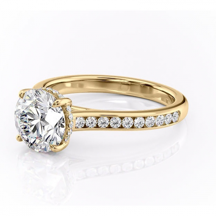 Inel de logodnă Perla din aur Galben 14kt cu moissanite tăietură rotundă – Montură cu canal rafinată pentru profil înalt | Personalizează și configurează gratuit online [7]