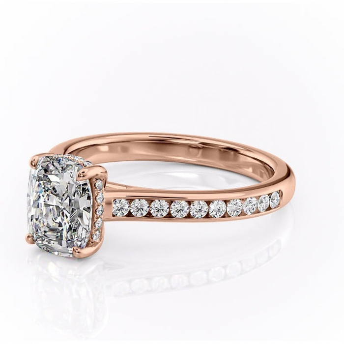 Inel de logodnă Perla din aur Rose 14kt cu moissanite tăietură asscher – Montură cu canal rafinată pentru profil înalt | Personalizează și configurează gratuit online [7]