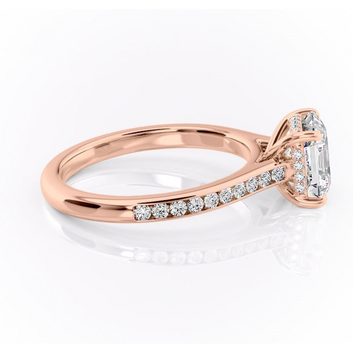 Inel de logodnă Perla din aur Rose 14kt cu moissanite tăietură asscher – Montură cu canal rafinată pentru profil înalt | Personalizează și configurează gratuit online [2]