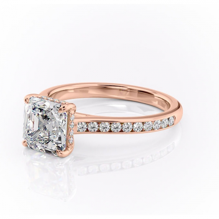 Inel de logodnă Perla din aur Rose 14kt cu moissanite tăietură asscher – Montură cu canal rafinată pentru profil înalt | Personalizează și configurează gratuit online [7]