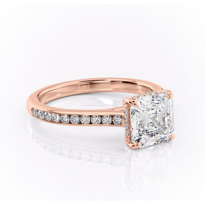 Inel de logodnă Perla din aur Rose 14kt cu moissanite tăietură asscher – Montură cu canal rafinată pentru profil înalt | Personalizează și configurează gratuit online [1]