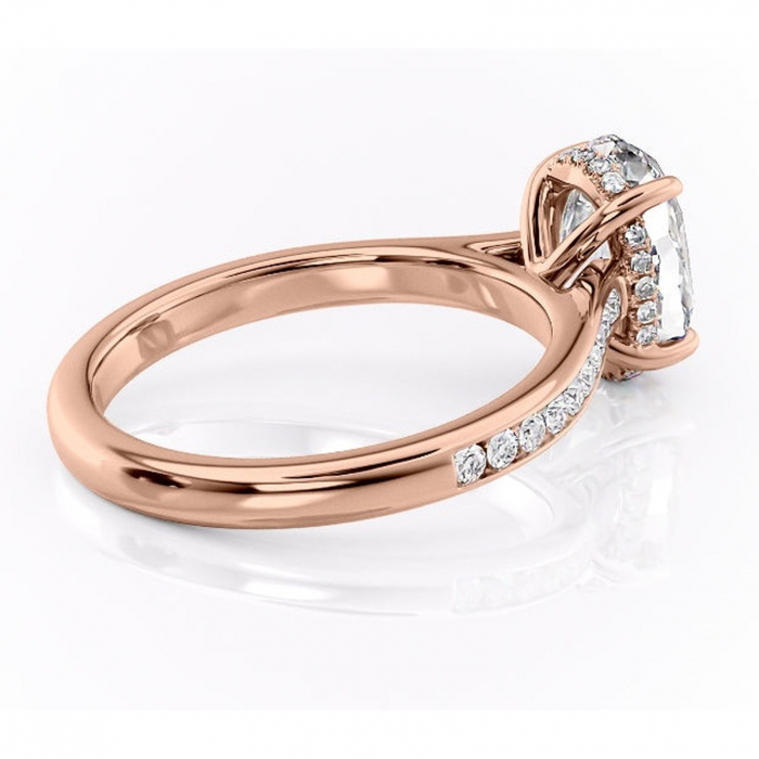 Inel de logodnă Perla din aur Rose 14kt cu moissanite tăietură ovală – Montură cu canal rafinată pentru profil înalt | Personalizează și configurează gratuit online [3]