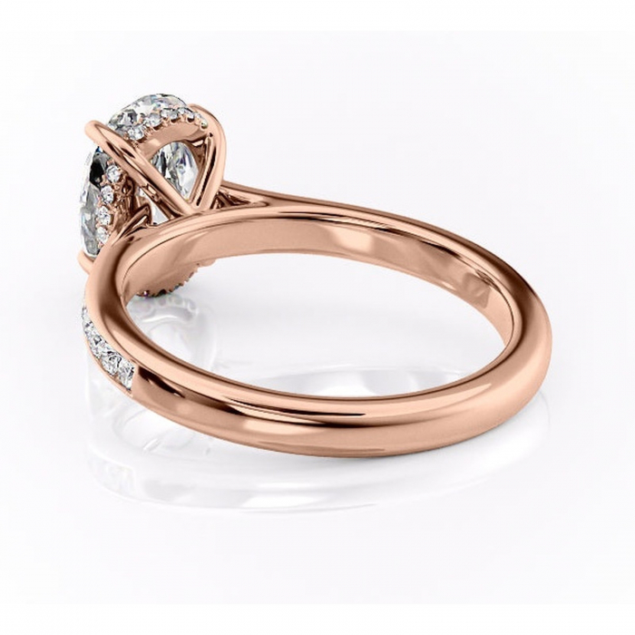 Inel de logodnă Perla din aur Rose 14kt cu moissanite tăietură ovală – Montură cu canal rafinată pentru profil înalt | Personalizează și configurează gratuit online [4]