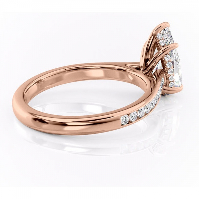 Inel de logodnă Perla din aur Rose 14kt cu moissanite tăietură pară – Montură cu canal rafinată pentru profil înalt | Personalizează și configurează gratuit online [3]