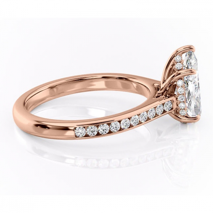 Inel de logodnă Perla din aur Rose 14kt cu moissanite tăietură pară – Montură cu canal rafinată pentru profil înalt | Personalizează și configurează gratuit online [2]