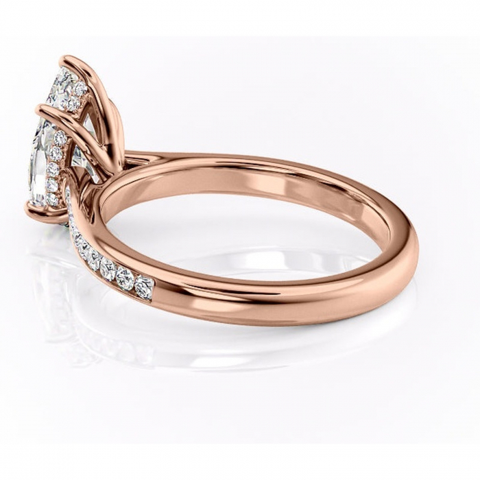 Inel de logodnă Perla din aur Rose 14kt cu moissanite tăietură pară – Montură cu canal rafinată pentru profil înalt | Personalizează și configurează gratuit online [5]