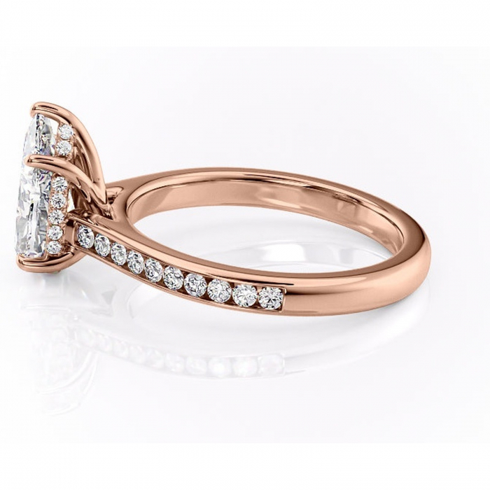 Inel de logodnă Perla din aur Rose 14kt cu moissanite tăietură pară – Montură cu canal rafinată pentru profil înalt | Personalizează și configurează gratuit online [6]