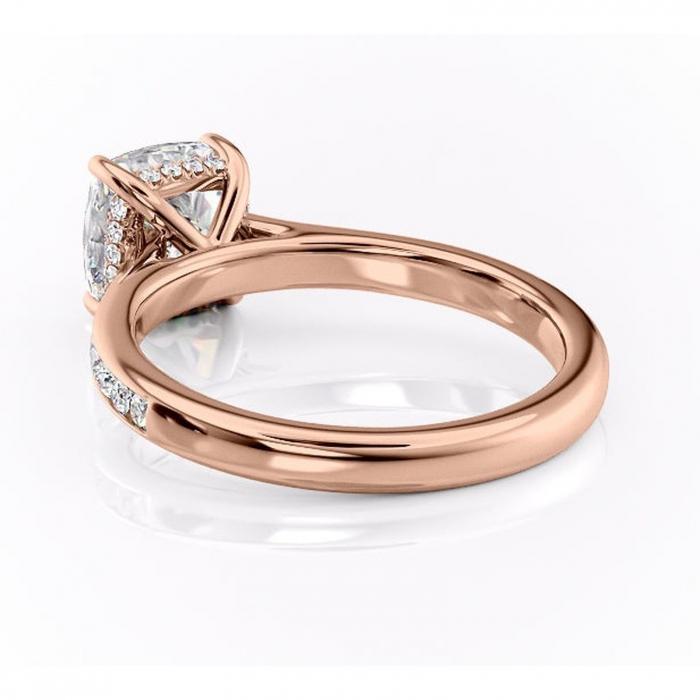 Inel de logodnă Perla din aur Rose 14kt cu moissanite tăietură pernă – Montură cu canal rafinată pentru profil înalt | Personalizează și configurează gratuit online [4]