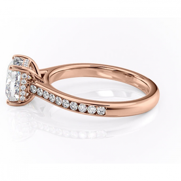 Inel de logodnă Perla din aur Rose 14kt cu moissanite tăietură pernă – Montură cu canal rafinată pentru profil înalt | Personalizează și configurează gratuit online [6]