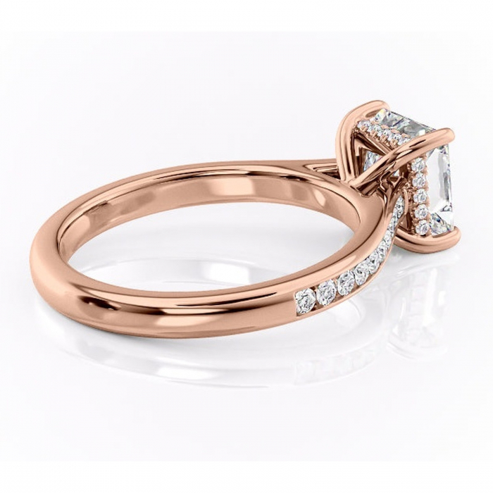 Inel de logodnă Perla din aur Rose 14kt cu moissanite tăietură princess – Montură cu canal rafinată pentru profil înalt | Personalizează și configurează gratuit online [3]
