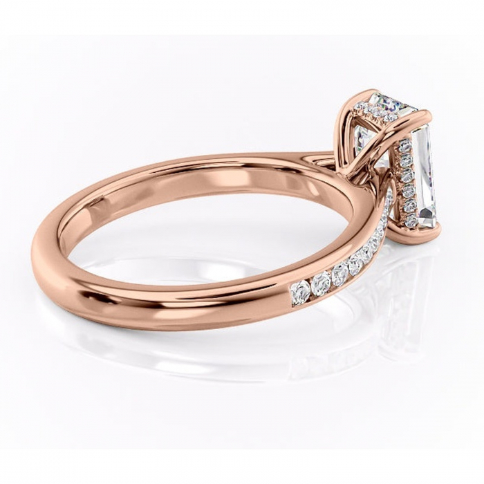 Inel de logodnă Perla din aur Rose 14kt cu moissanite tăietură smarald – Montură cu canal rafinată pentru profil înalt | Personalizează și configurează gratuit online [3]