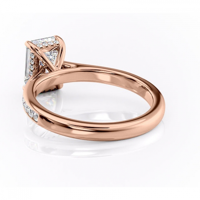 Inel de logodnă Perla din aur Rose 14kt cu moissanite tăietură smarald – Montură cu canal rafinată pentru profil înalt | Personalizează și configurează gratuit online [4]