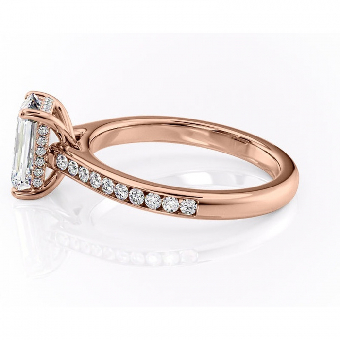 Inel de logodnă Perla din aur Rose 14kt cu moissanite tăietură smarald – Montură cu canal rafinată pentru profil înalt | Personalizează și configurează gratuit online [6]