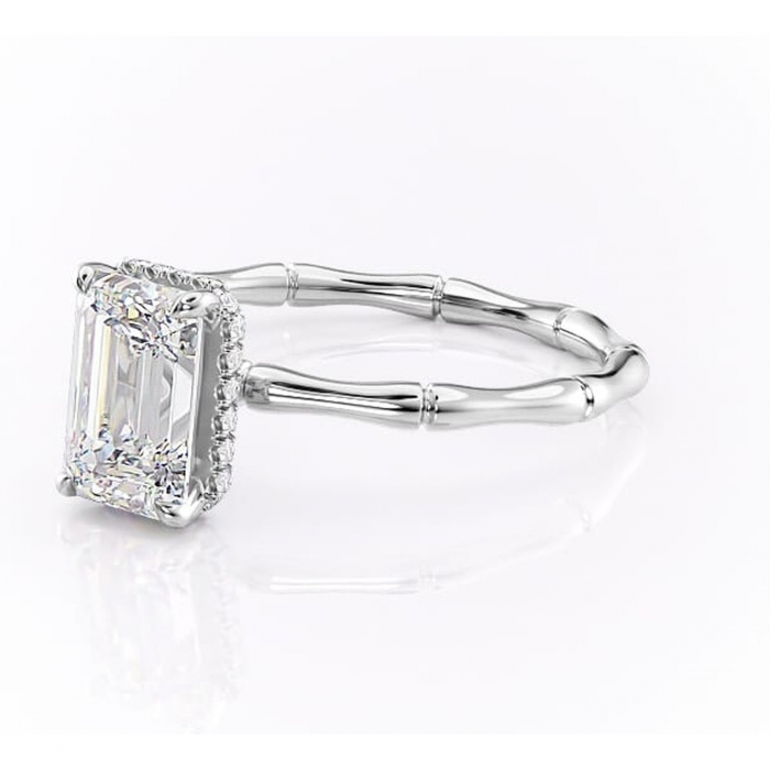 Inel de logodnă Poppy din aur Alb 14kt cu moissanite tăietură smarald – Solitar rafinată pentru profil înalt | Personalizează și configurează gratuit online [7]