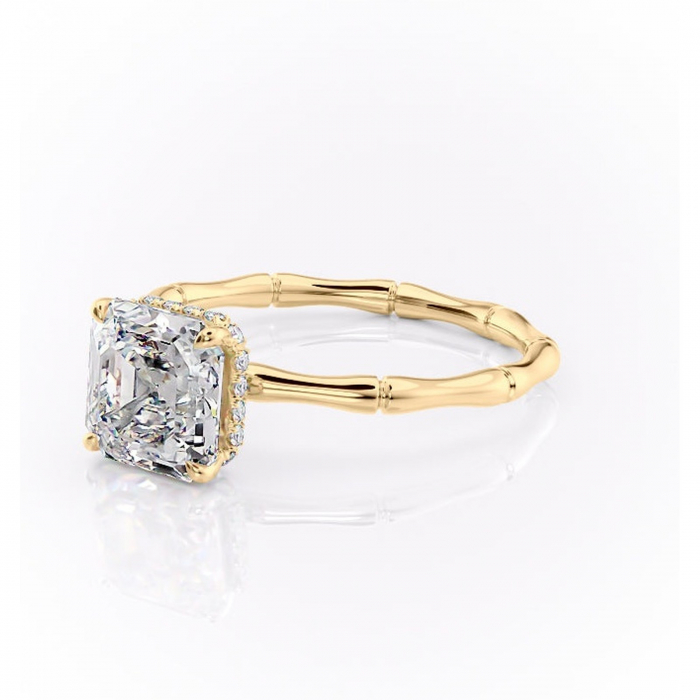 Inel de logodnă Poppy din aur Galben 14kt cu moissanite tăietură asscher – Solitar rafinată pentru profil înalt | Personalizează și configurează gratuit online [7]