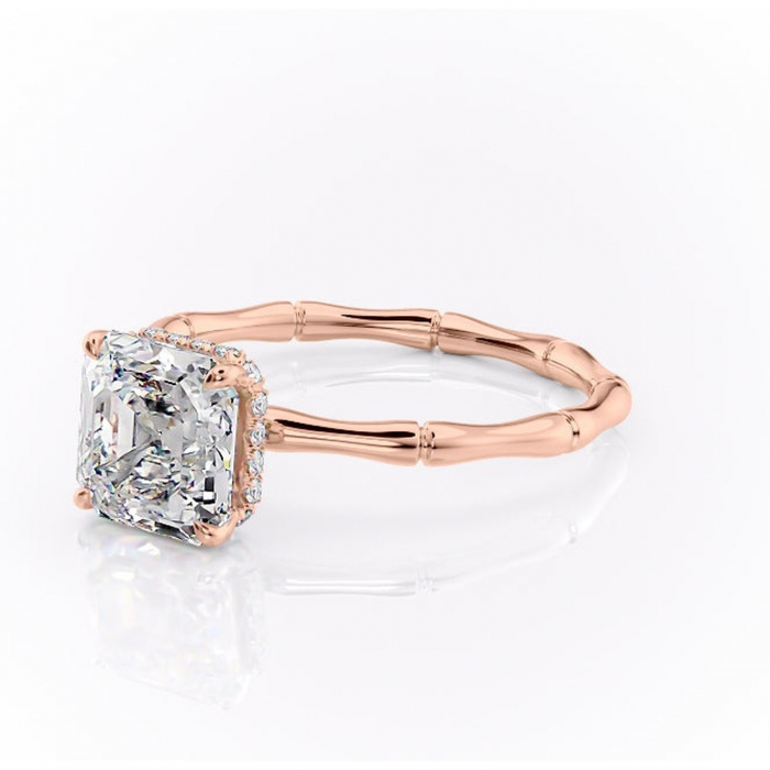 Inel de logodnă Poppy din aur Rose 14kt cu moissanite tăietură asscher – Solitar rafinată pentru profil înalt | Personalizează și configurează gratuit online [7]