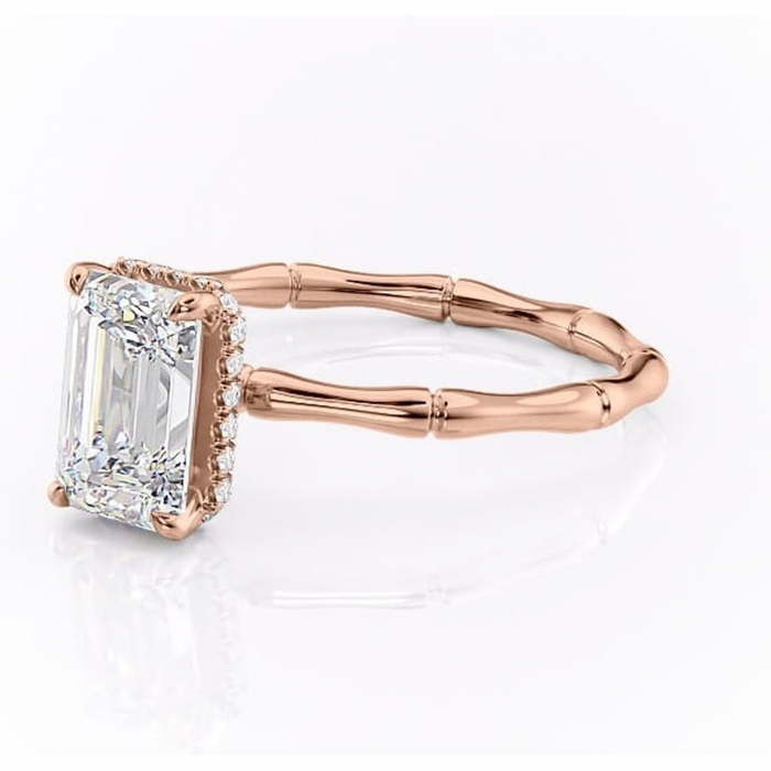 Inel de logodnă Poppy din aur Rose 14kt cu moissanite tăietură smarald – Solitar rafinată pentru profil înalt | Personalizează și configurează gratuit online [7]